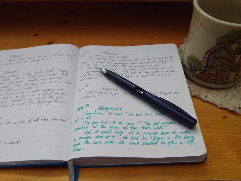 an open notebook with a fountain pen and handwritten text